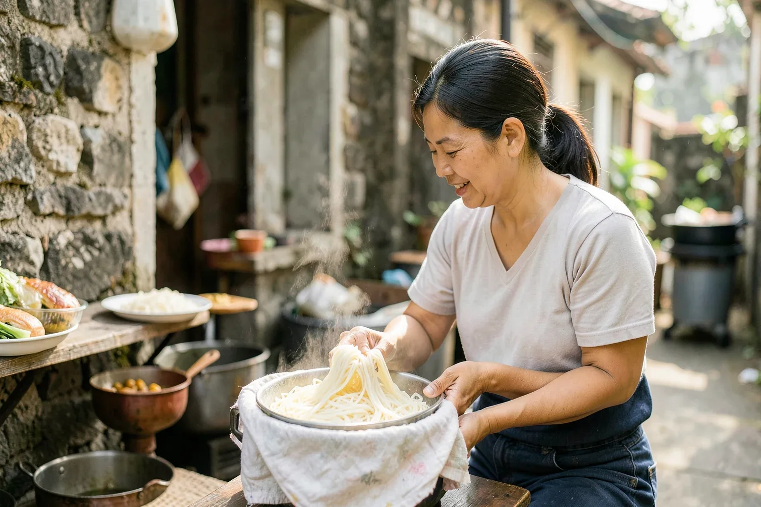 Bánh cuốn trứng chan canh xương Hà Giang: bữa sáng lạ của phố cổ Đồng Văn