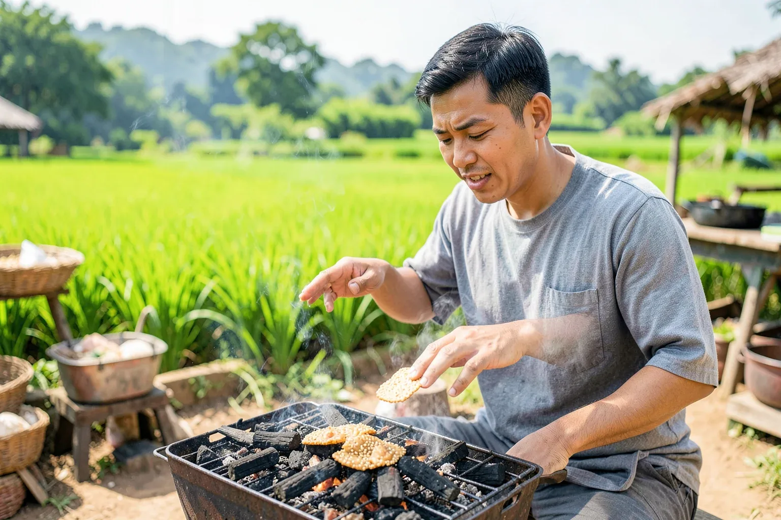 Bánh đa vừng Hà Tĩnh: nướng sao cho phồng và ăn kèm những món gì