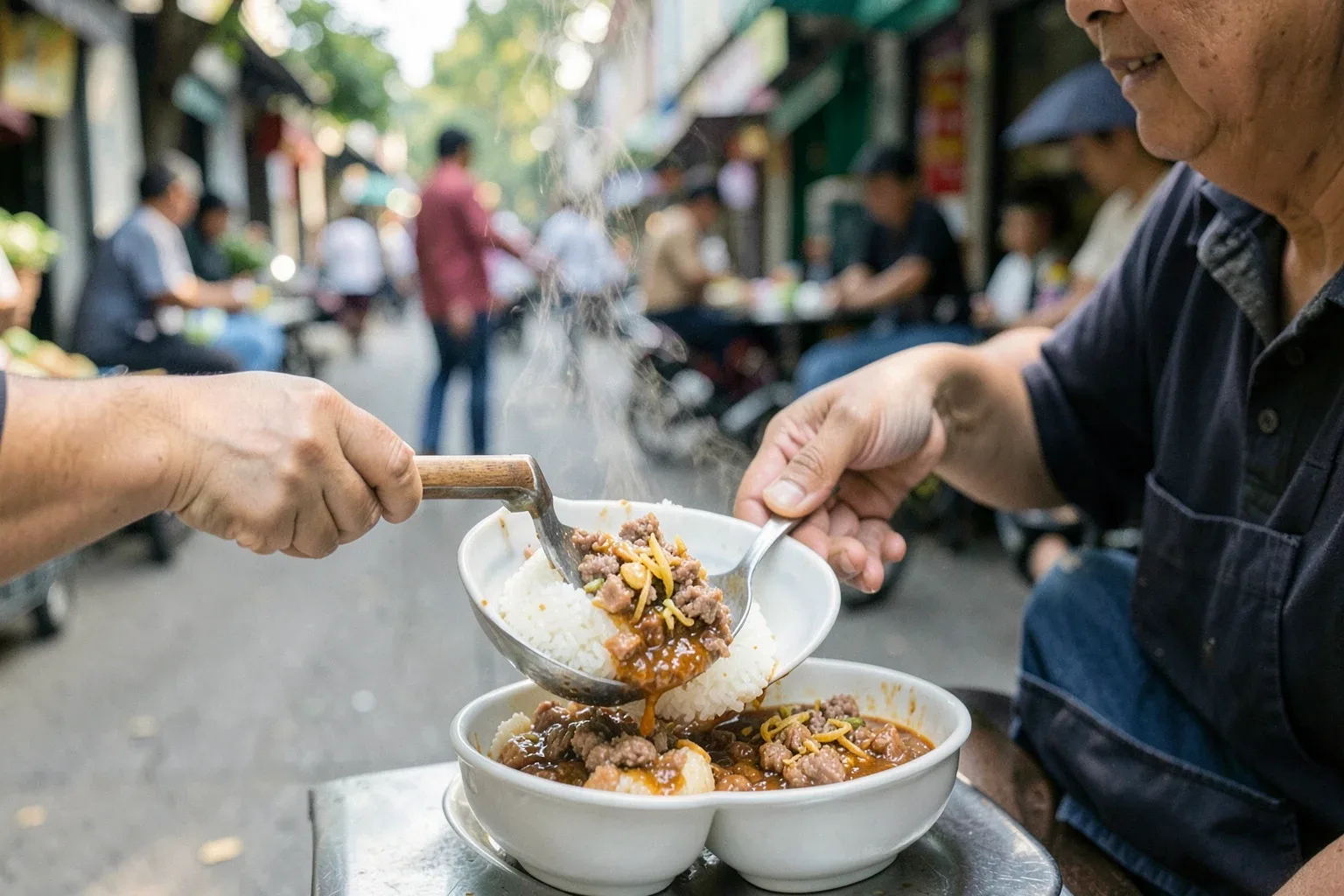 Bánh đúc sốt Thanh Hóa: cốc bánh nóng chan sốt thịt và cách nấu ở nhà