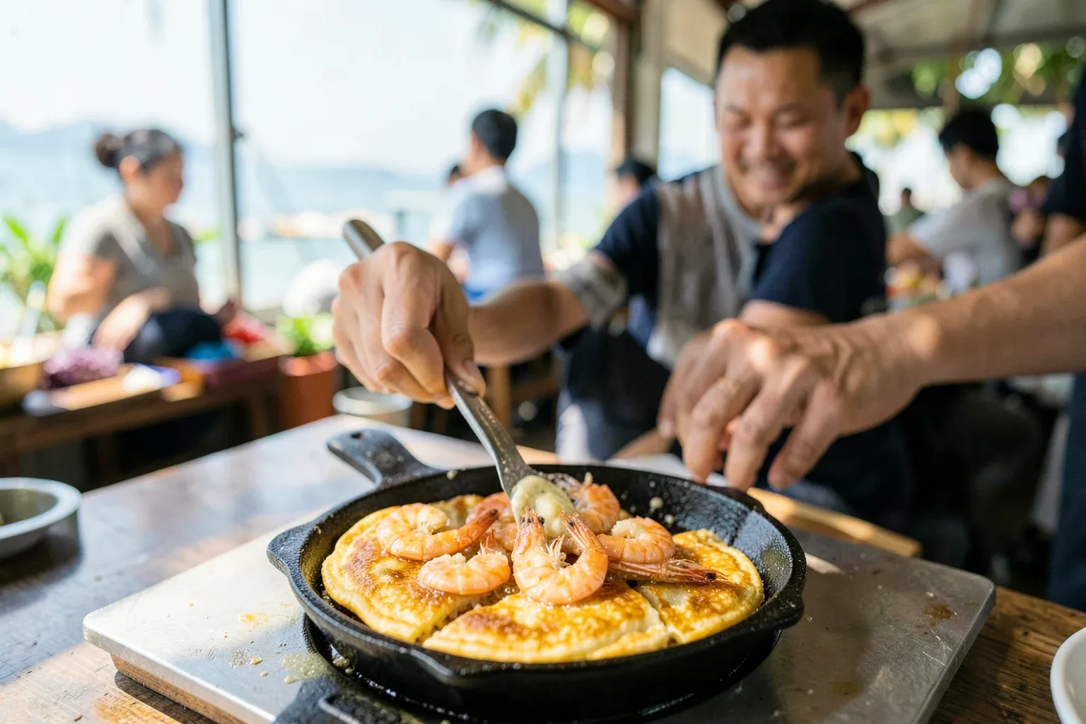 Bánh khọt Vũng Tàu: bột nghệ nước cốt dừa, tôm tươi và cách cuốn cải xanh