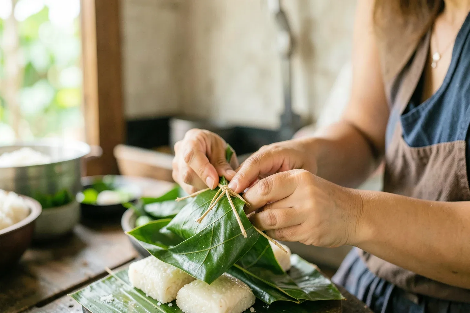 Bánh tẻ làng Chờ: bánh gói lá dong nhân thịt và cách ăn đúng vị