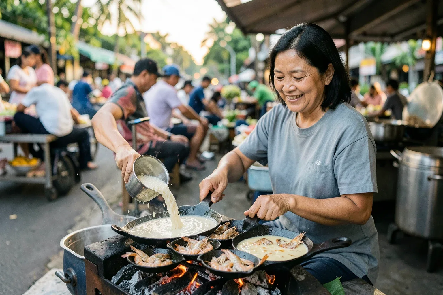 Bánh xèo tôm nhảy Quy Nhơn: khuôn nhỏ, tôm tươi, ăn sao cho giòn