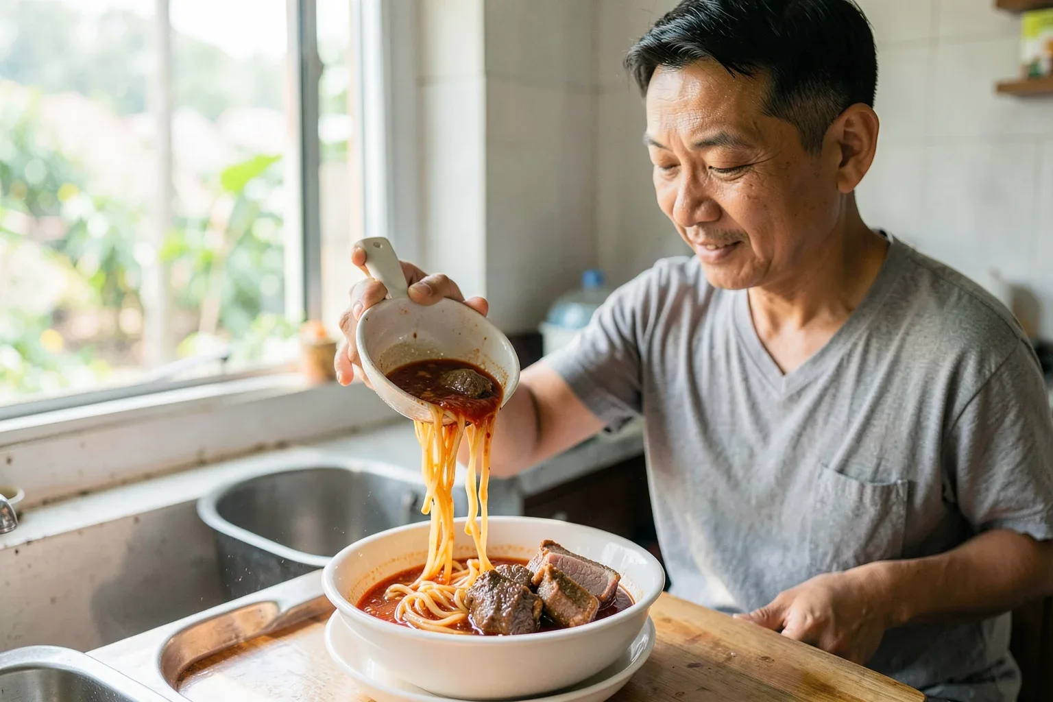 Bún bò Huế nấu tại nhà cho 6 người: nước dùng thơm sả, đậm ruốc
