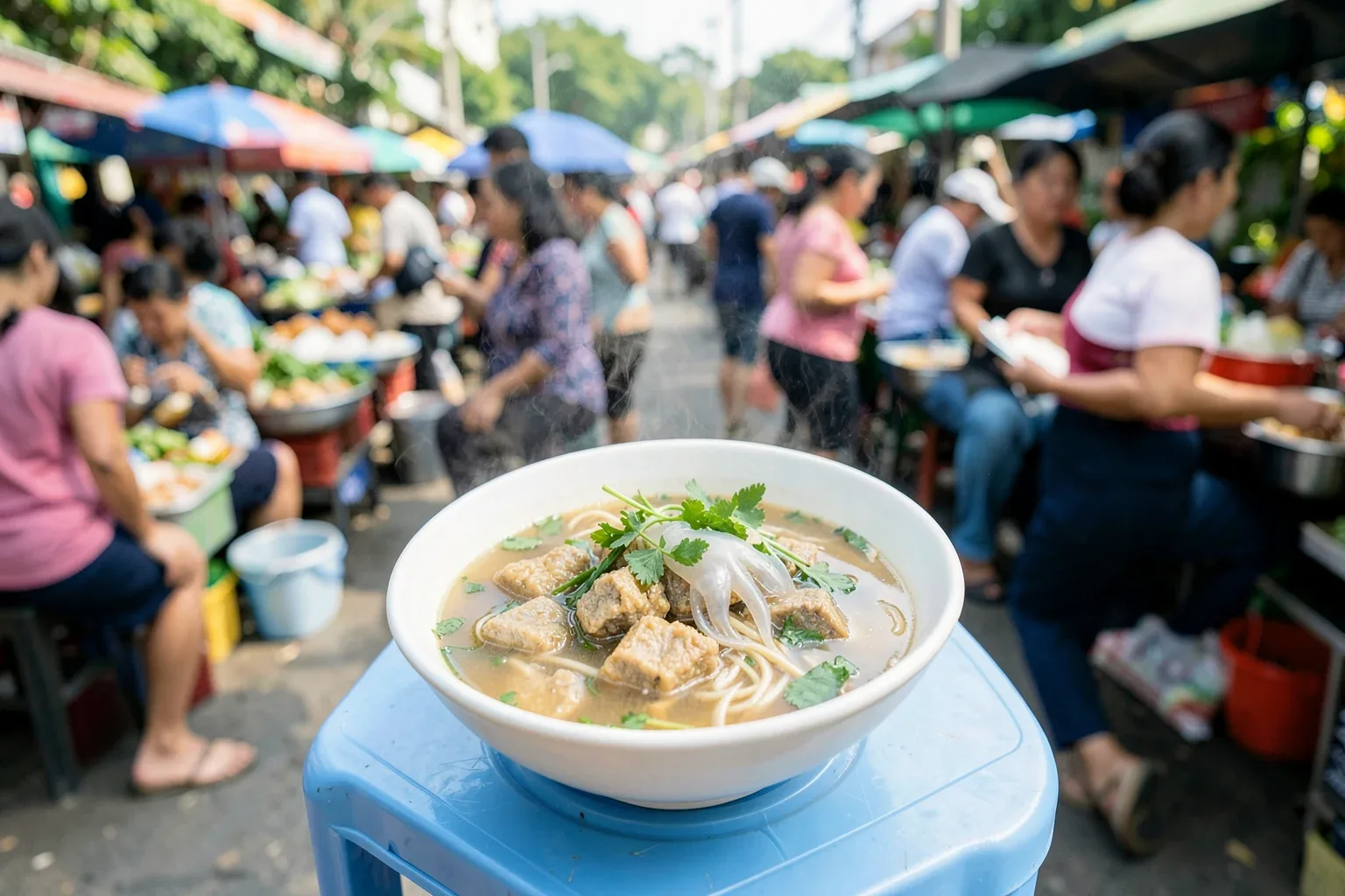 Bún chả cá Nha Trang: nồi nước xương cá, chả hấp, chả chiên và bún sứa