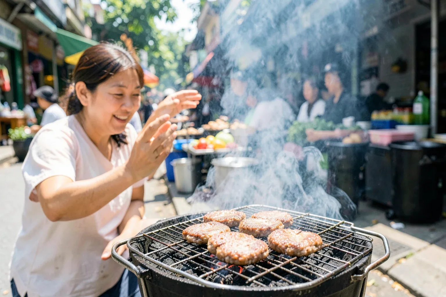 Bún chả Hà Nội: chả miếng, chả băm, nước chấm và nướng than tại nhà