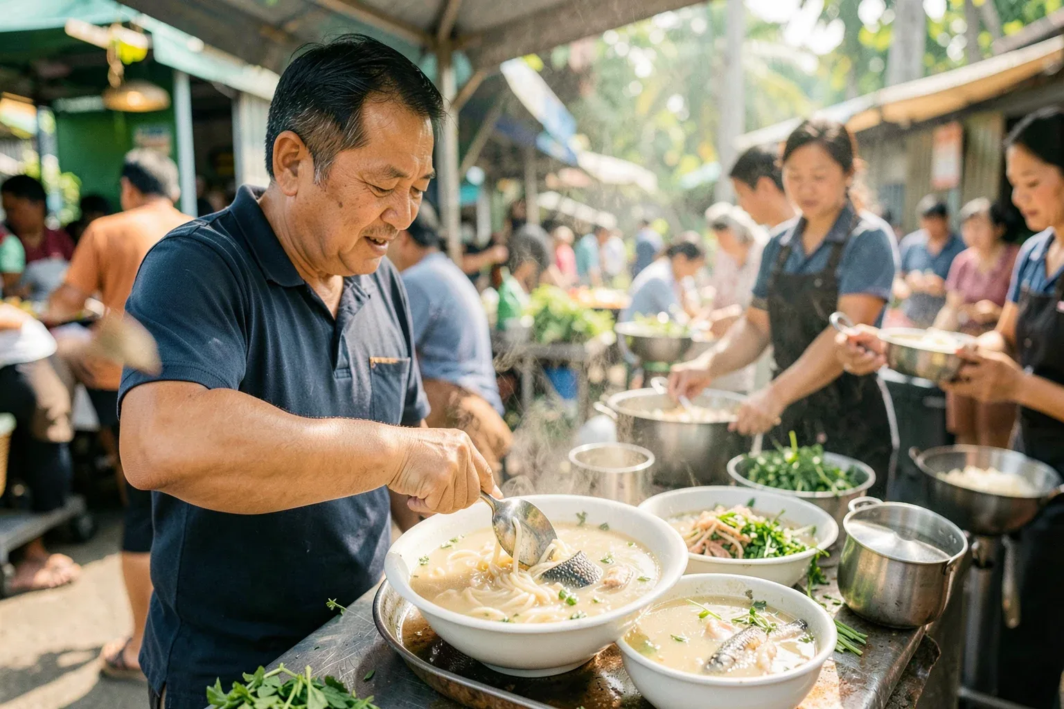 Cháo canh Quảng Bình: sợi bột, nồi nước dùng và cách ăn ở Đồng Hới
