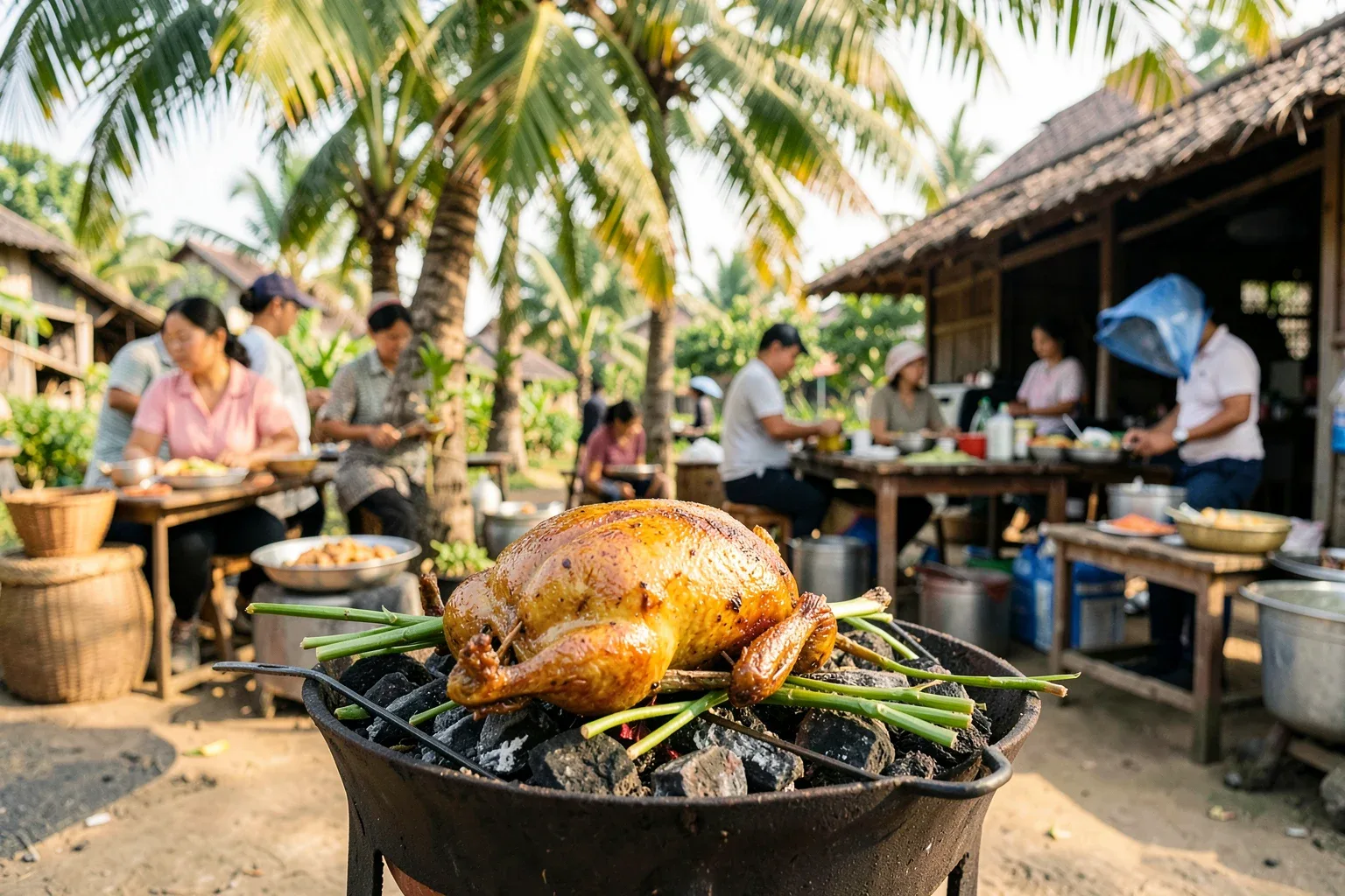 Gà đốt Ô Thum (Tri Tôn): món gà lá chúc của vùng Bảy Núi