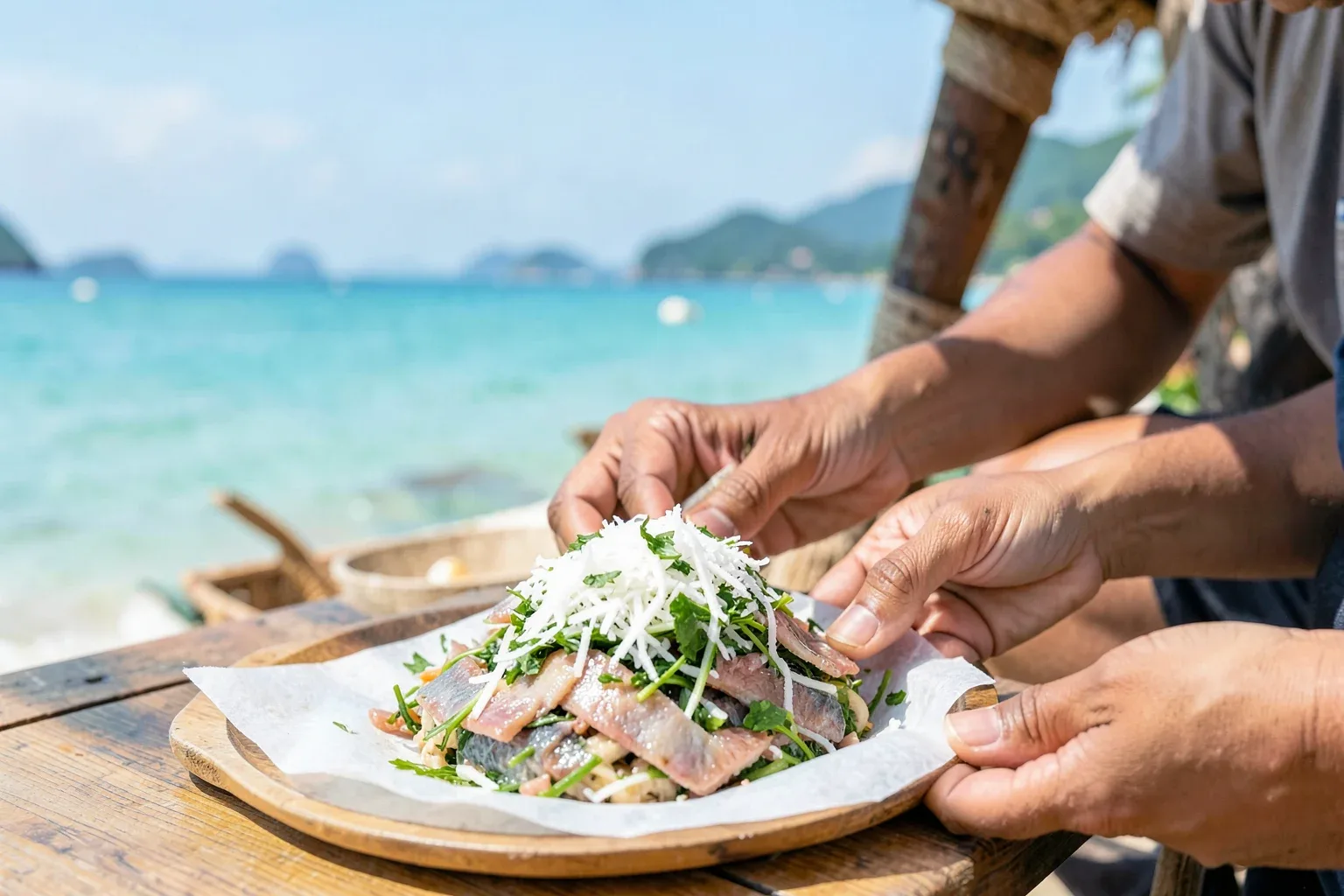 Gỏi cá trích Phú Quốc: cuốn đúng cách và chấm nước đậu phộng