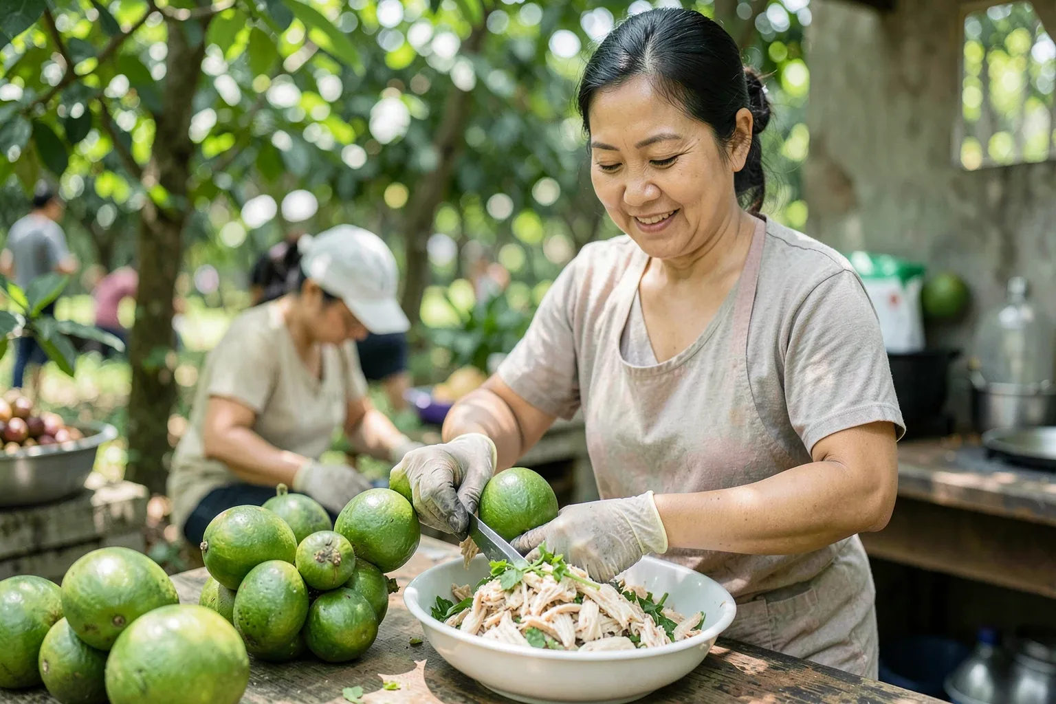 Gỏi gà măng cụt Lái Thiêu: dùng trái xanh, gọt sao không thâm và trộn đúng vị