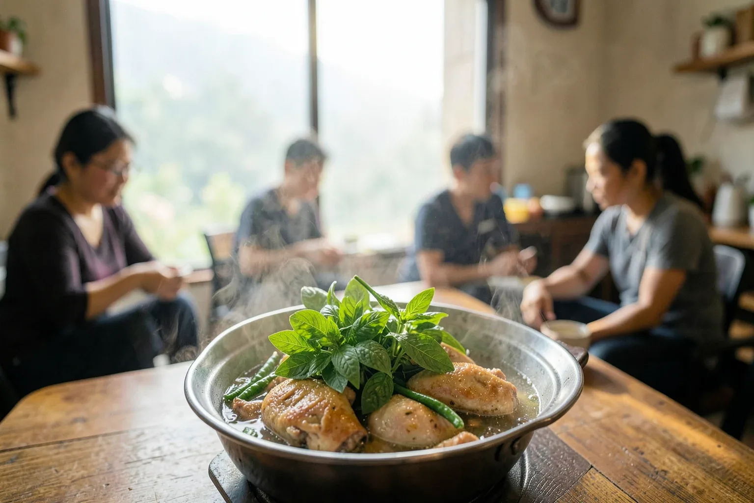 Lẩu gà lá é Đà Lạt: lá é là lá gì, nồi lẩu nấu ra sao và ăn đúng thứ tự