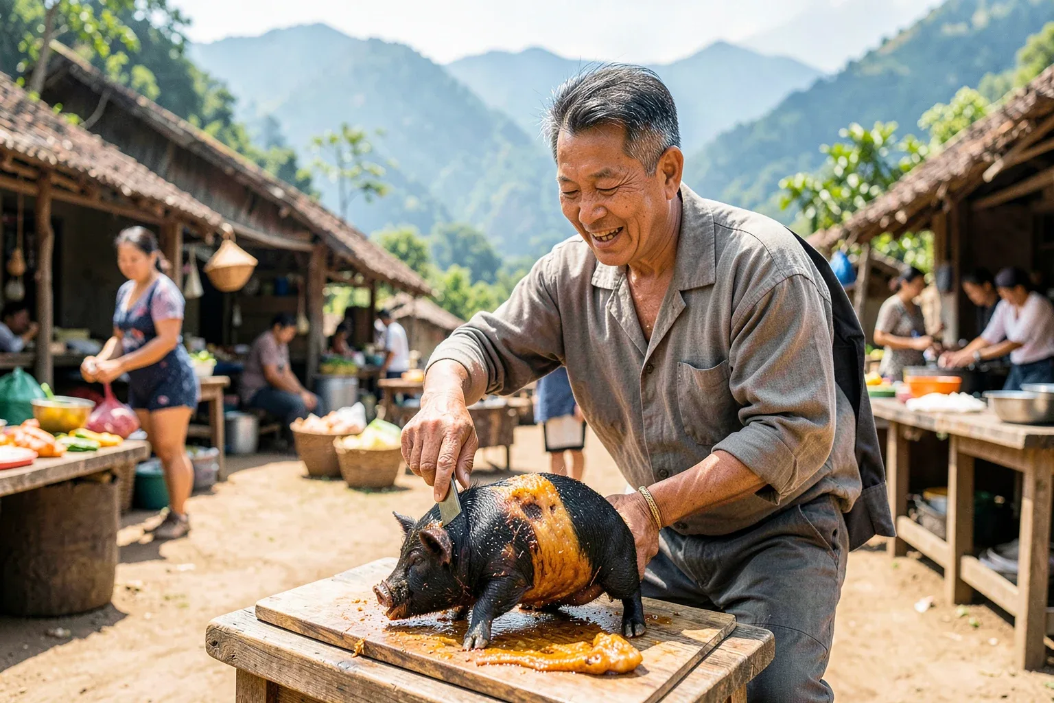 Lợn cắp nách Lào Cai: các món người Mông, Dao nấu và cách nhận thịt lợn bản
