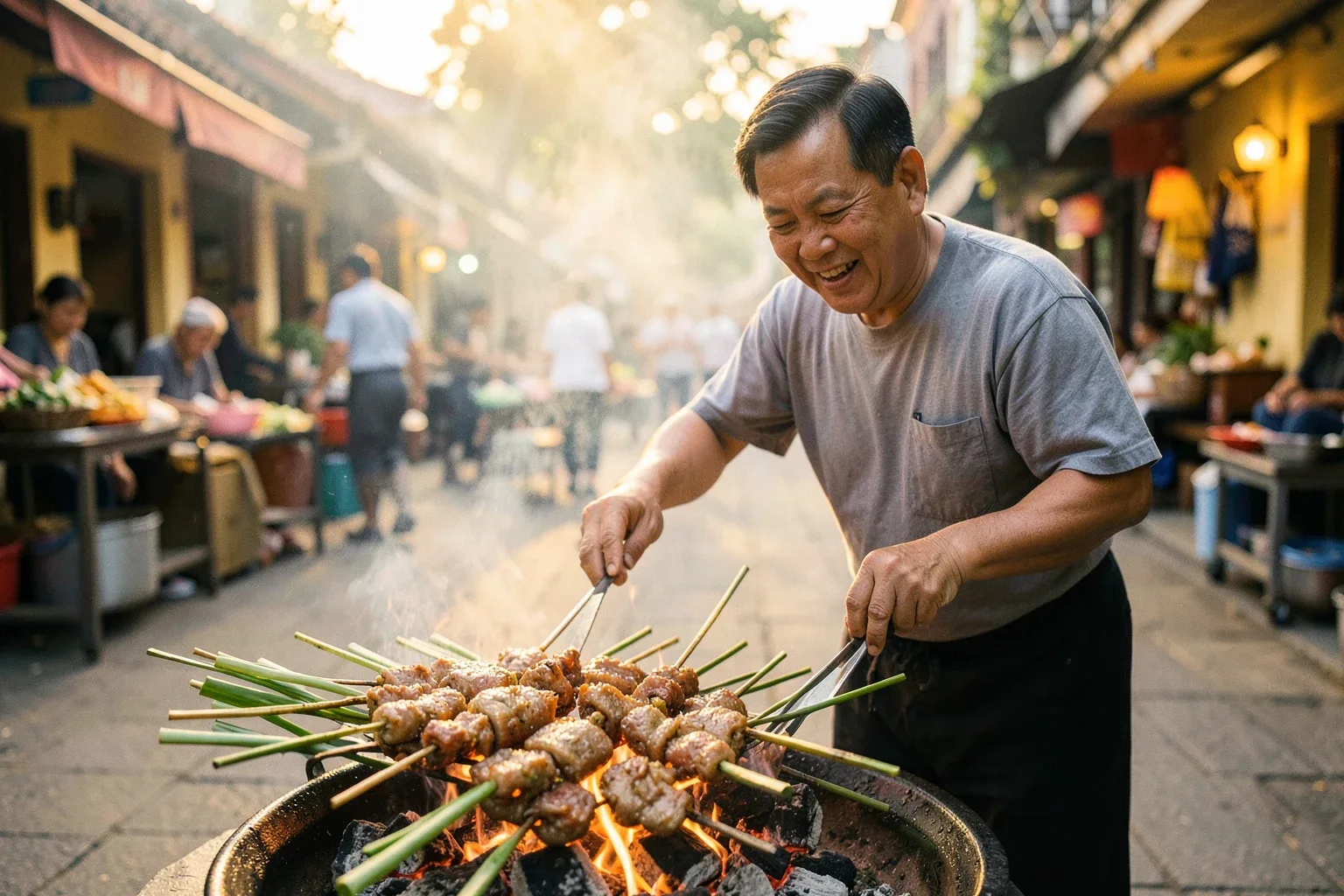 Nem lụi Huế: thịt quết quấn que sả, nước lèo gan và cách cuốn đúng kiểu