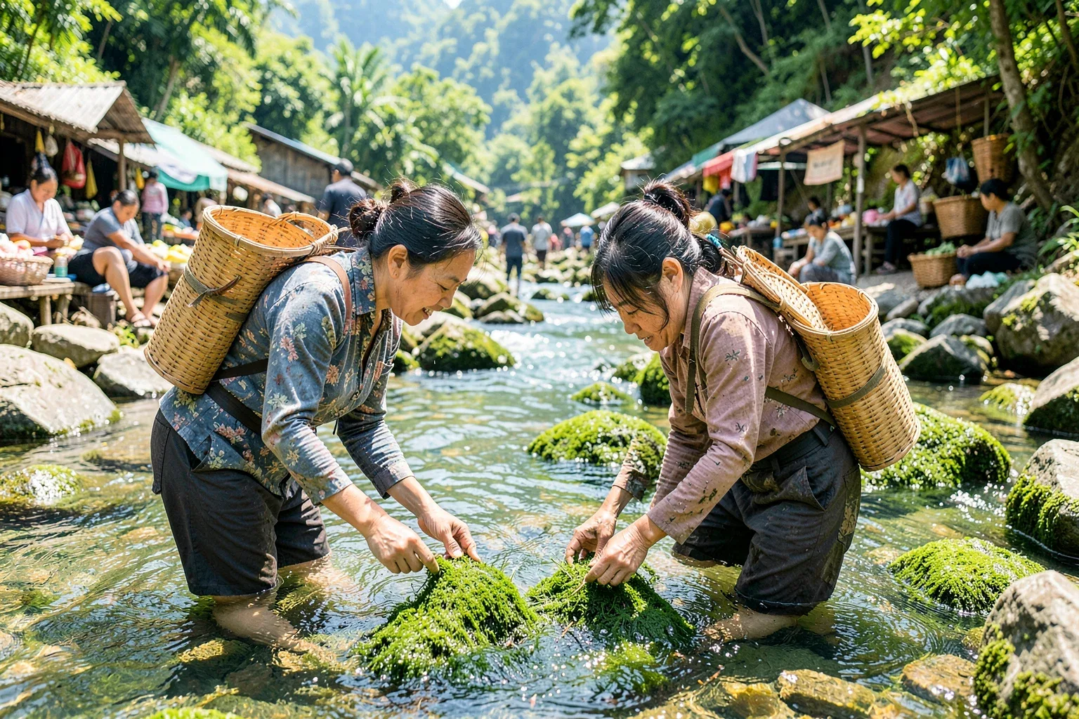Rêu đá nướng của người Thái Lai Châu: mùa vớt rêu, cách làm và cách ăn