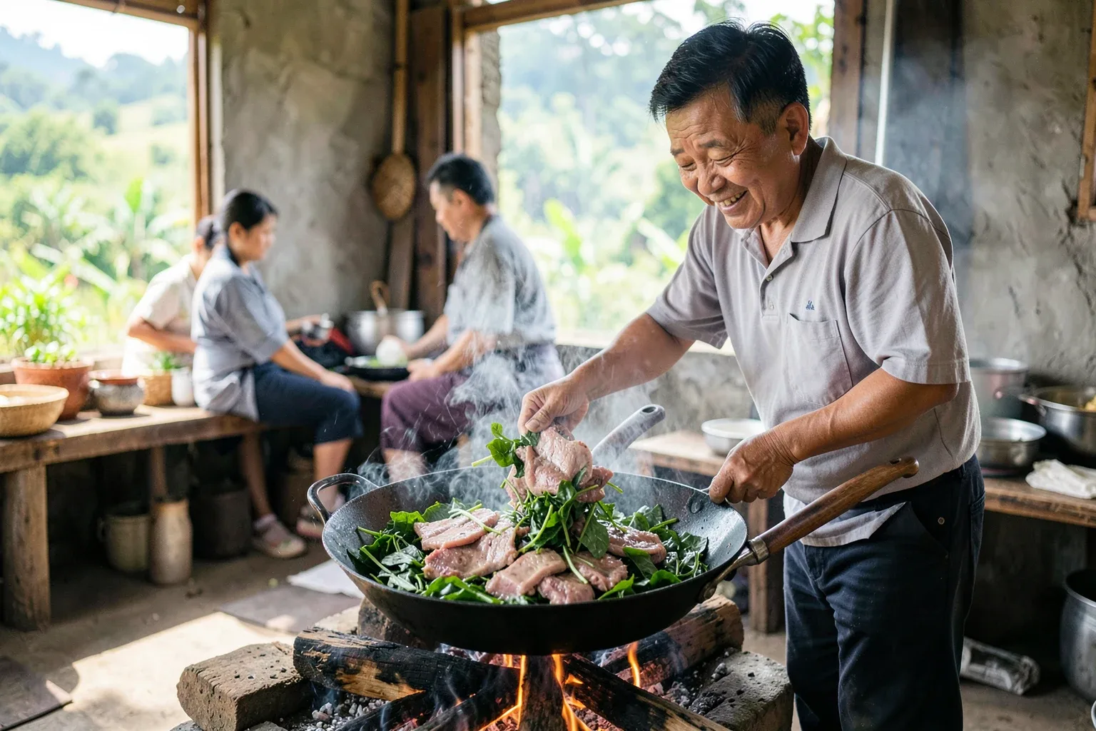 Thịt trâu lá trơng Quảng Trị: xào, nướng và cách ăn lá rừng cay thơm